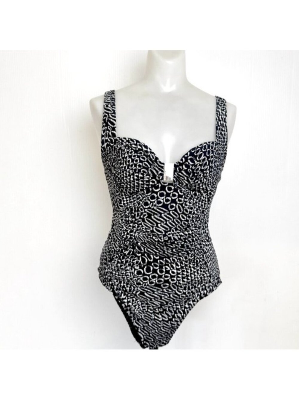 Calvin Klein Black and White Patterned Swimsuit size 10